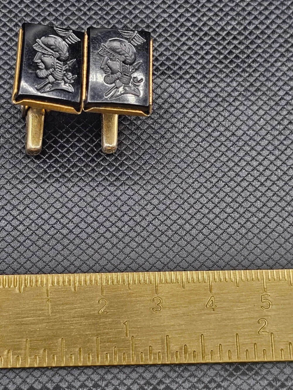 Vintage Black and Gold Cufflinks with Engraved Warrior Profile